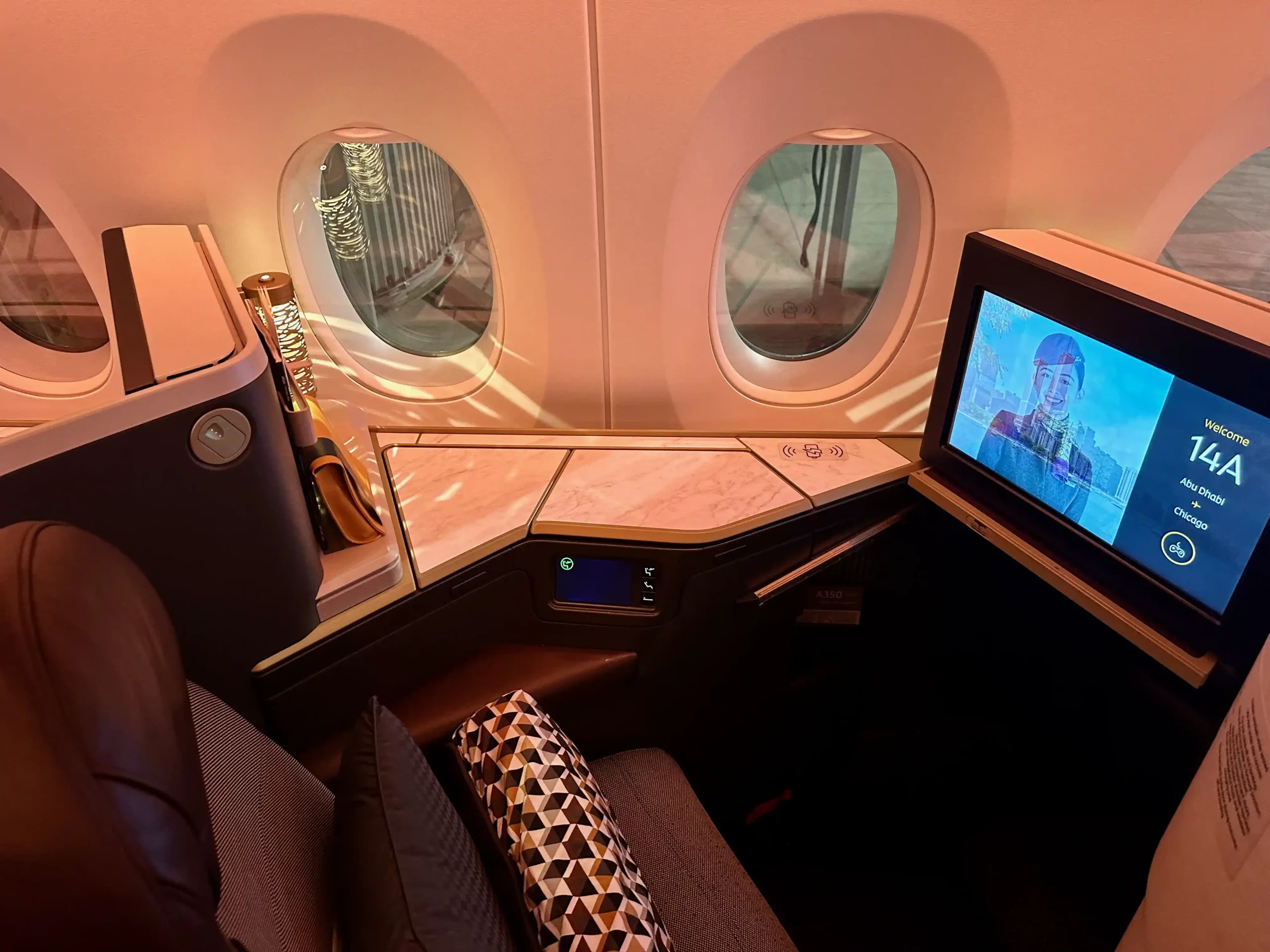 a tv in the middle of an airplane