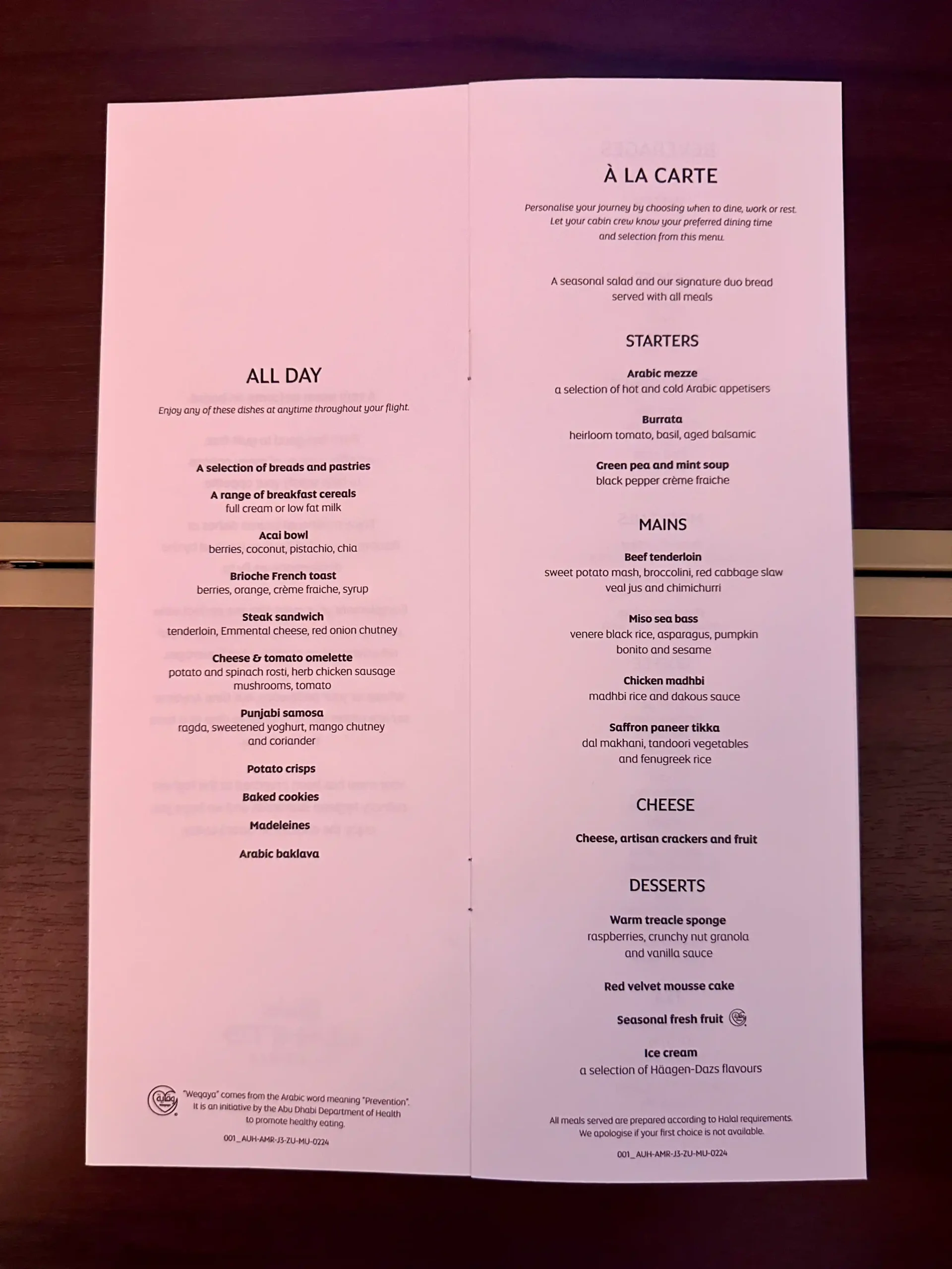 a menu on a table