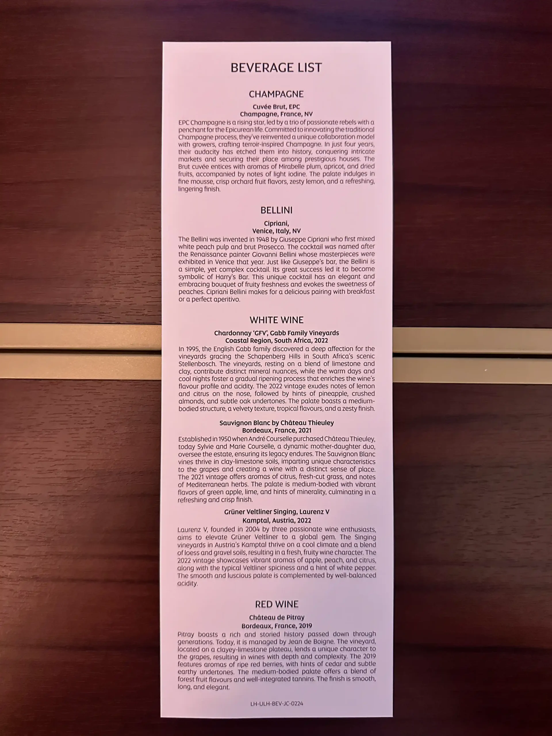 a menu on a table