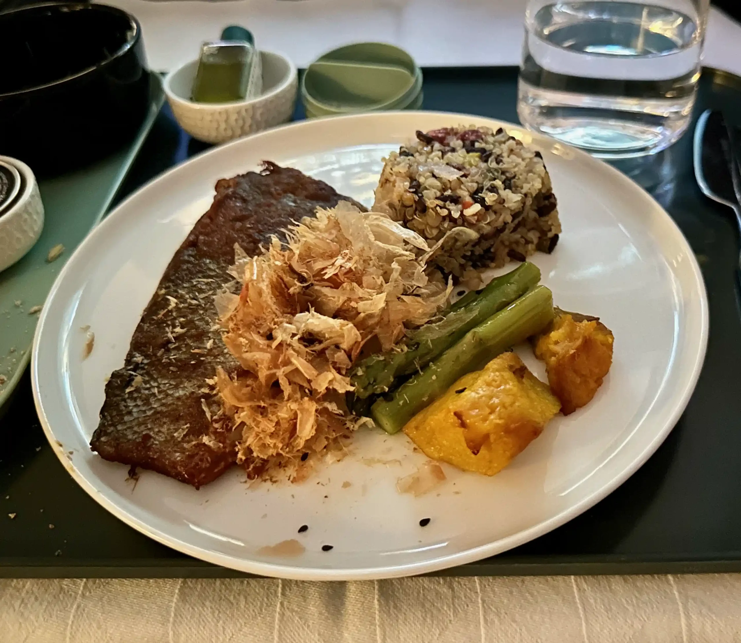 a plate of food on a tray